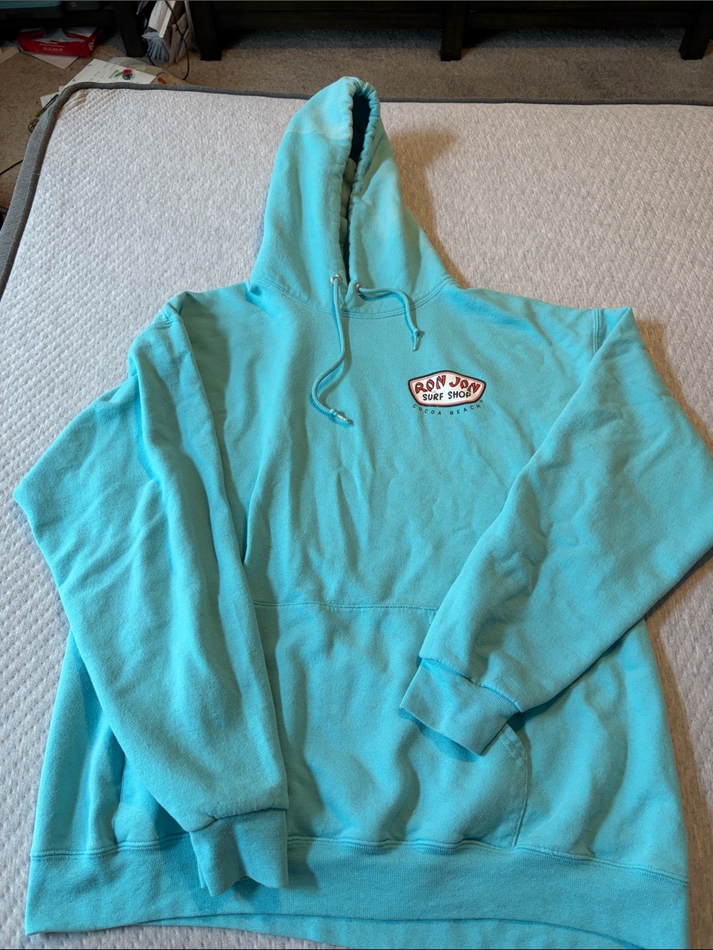 Ron Jon Light Teal Pullover Hoodie with Surf Patch Large